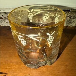 Vintage Italian Low ball scotch glass Yellow Grape Design